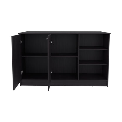 Kitchen Island Two Cabinets, Black Engineered Wood - 59" W