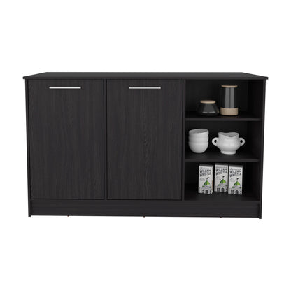 Kitchen Island Two Cabinets, Black Engineered Wood - 59" W