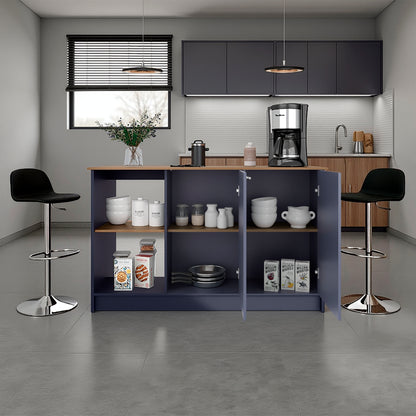 Blue Multi Kitchen Island - 35.7" Storage Cart for Dining Room