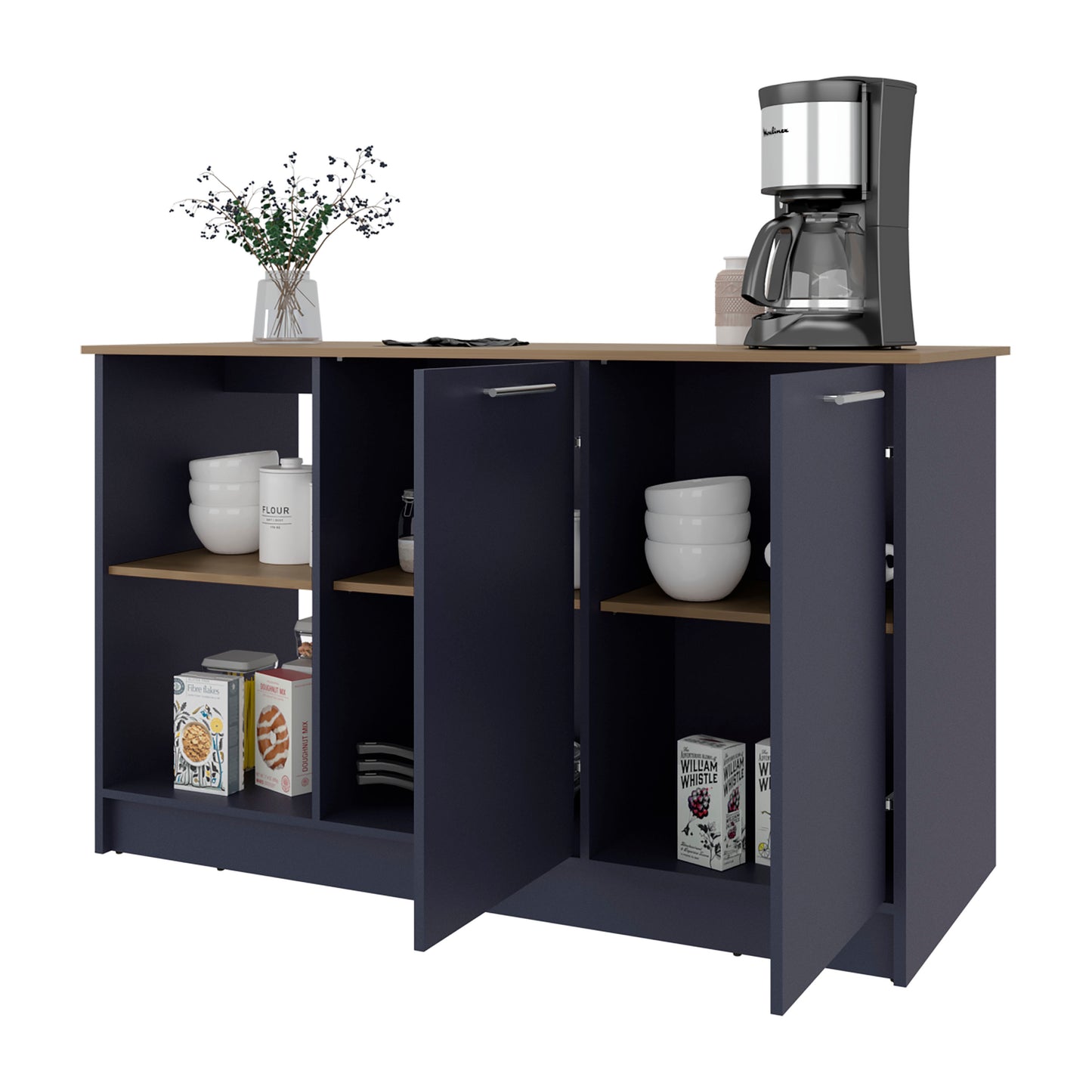 Blue Multi Kitchen Island - 35.7" Storage Cart for Dining Room