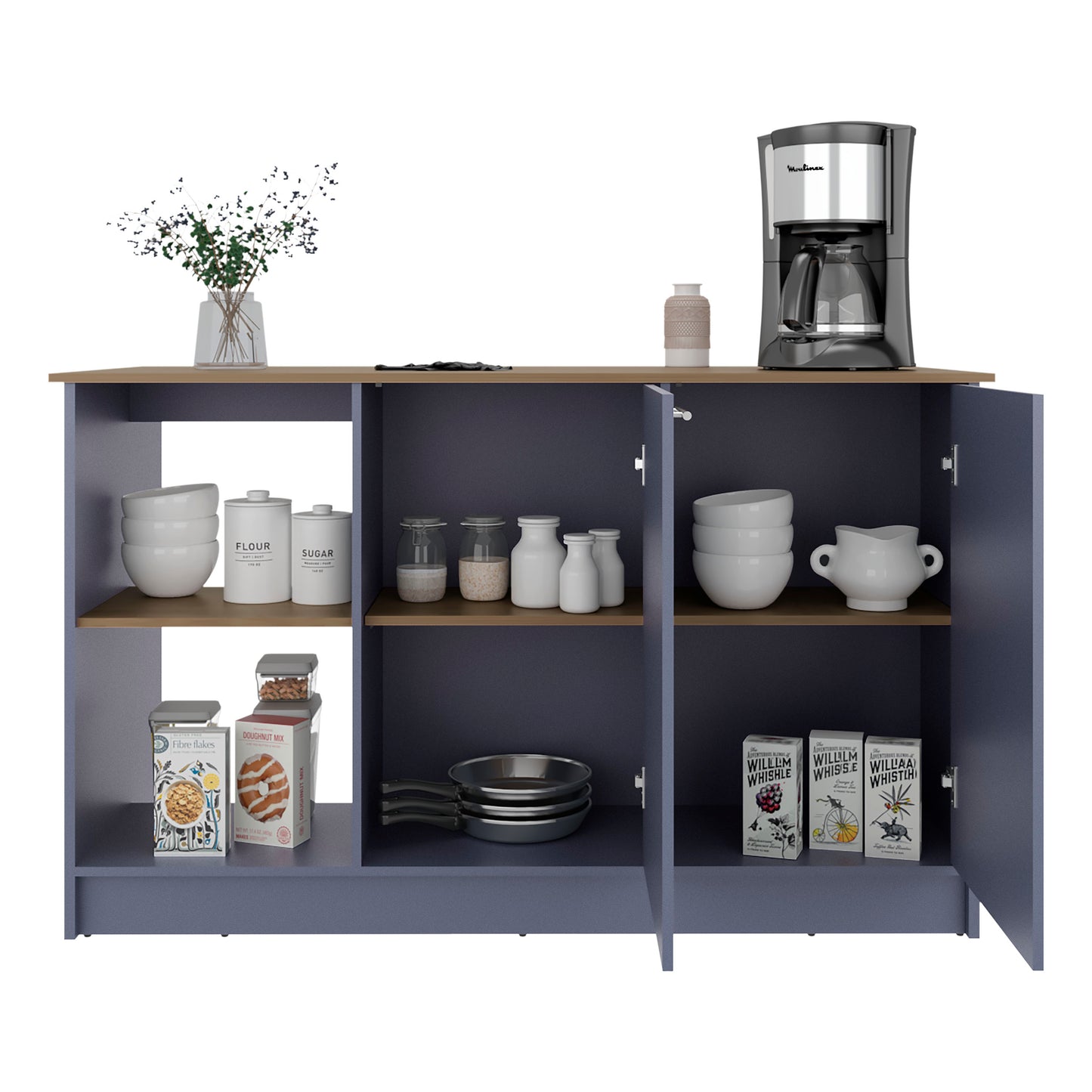 Blue Multi Kitchen Island - 35.7" Storage Cart for Dining Room