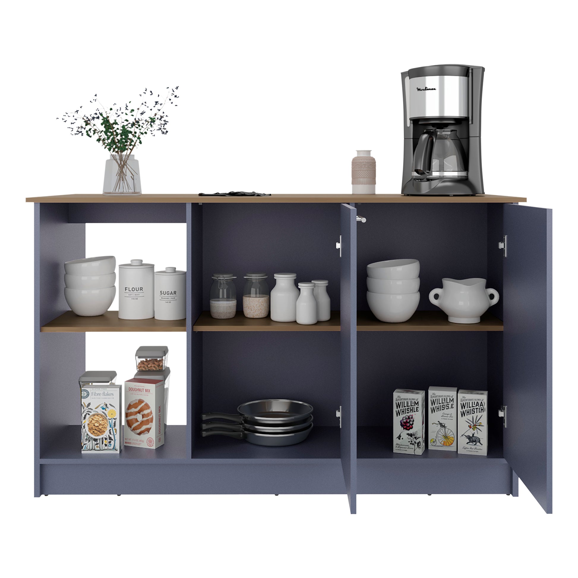 Blue Multi Kitchen Island - 35.7" Storage Cart for Dining Room