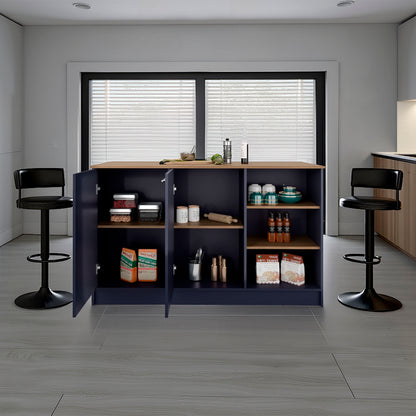 Blue Multi Kitchen Island 35.7" - 2 Doors, 7 Shelves