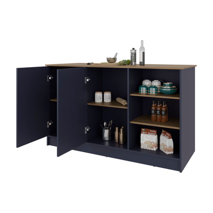 Blue Multi Kitchen Island 35.7" - 2 Doors, 7 Shelves