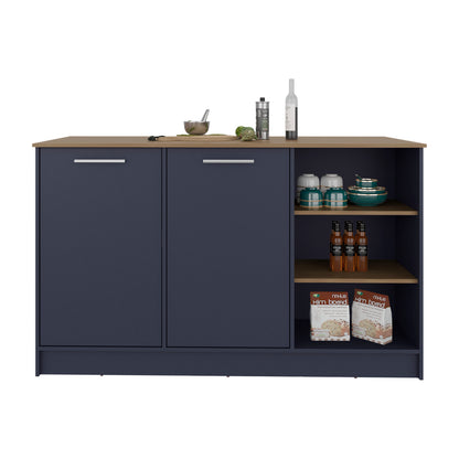 Blue Multi Kitchen Island 35.7" - 2 Doors, 7 Shelves