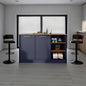 Kitchen Island 35.7" H, 2 Doors, 7 Shelves, Alby Blue / Natural Oak - Kitchen