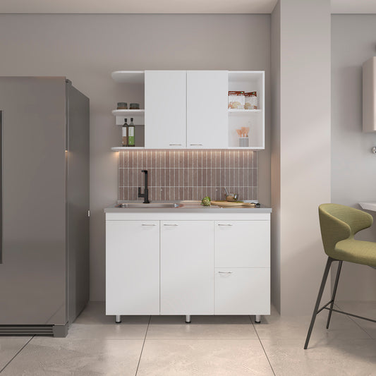 Kitchen Cabinet Set, 6 Doors, 9 Shelves, White - Kitchen