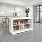 Makoti Kitchen Island 34", 3 Spacious Open Shelves, White / Natural Oak