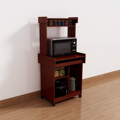 Mahogany Kitchen Island Cart with Hutch Storage