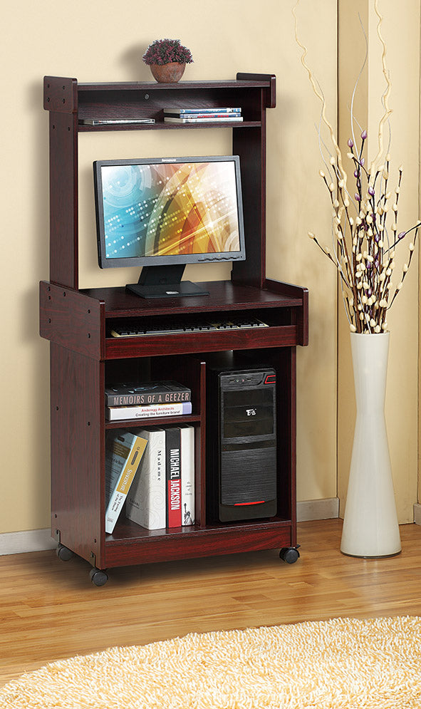 Mahogany Kitchen Island Cart with Hutch Storage