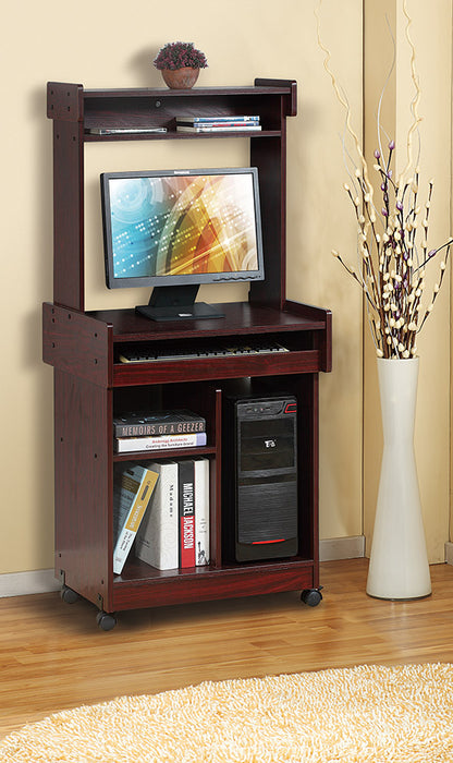 Mahogany Kitchen Island Cart with Hutch Storage
