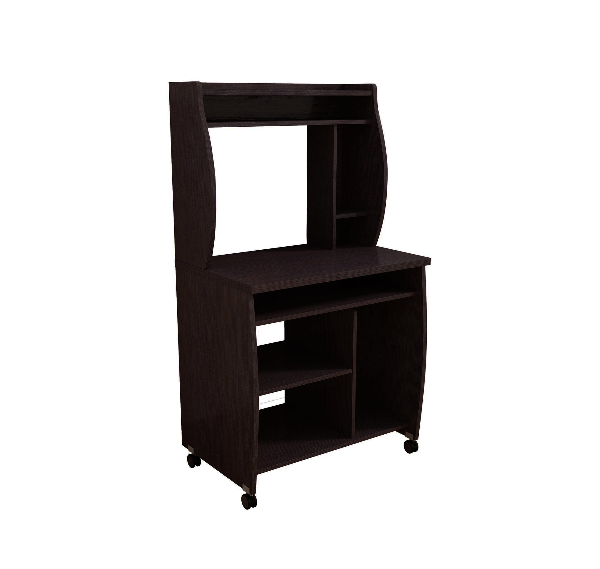 Microwave cart computer cart utility cart with hutch shelves spice rack mobile on locking castors red cocoa espresso