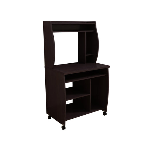 Microwave cart computer cart utility cart with hutch shelves spice rack mobile on locking castors red cocoa espresso