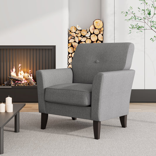 Dorset Arm Accent Chair in Smoky Gray Velour with Dark Brown Solid Wood Legs