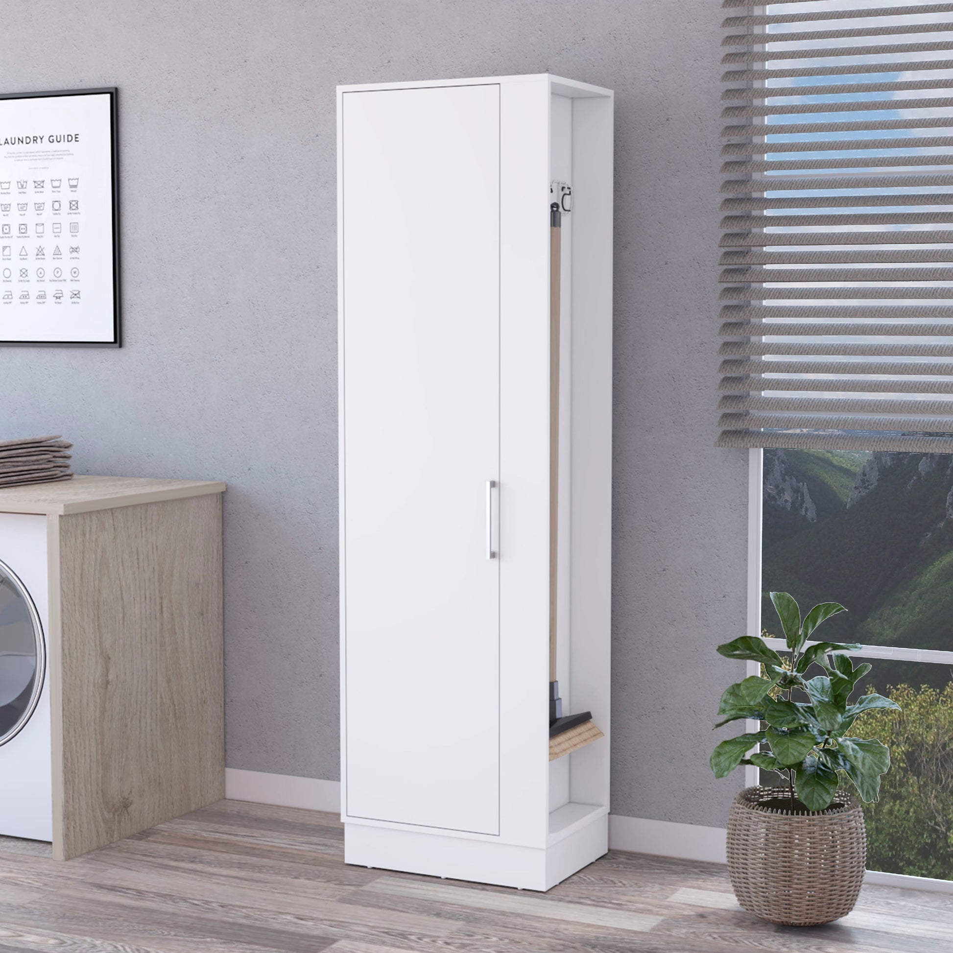 Nampa Storage Cabinet, Single Door, Broom Hangers ,White