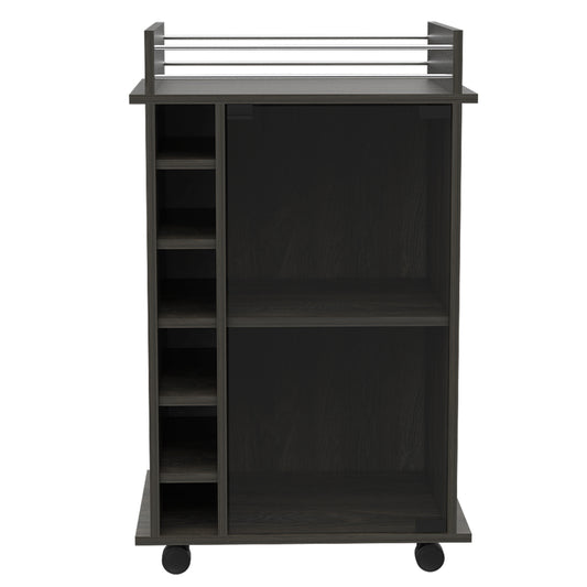 Small Gray Kitchen Island with Glass Cabinet