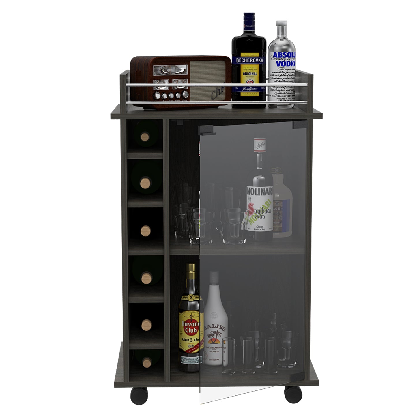 Small Gray Kitchen Island with Glass Cabinet