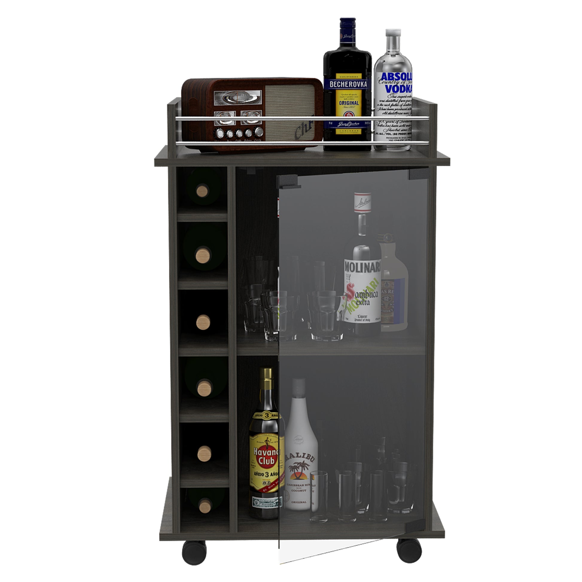 Small Gray Kitchen Island with Glass Cabinet