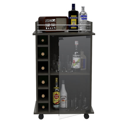 Small Gray Kitchen Island with Glass Cabinet