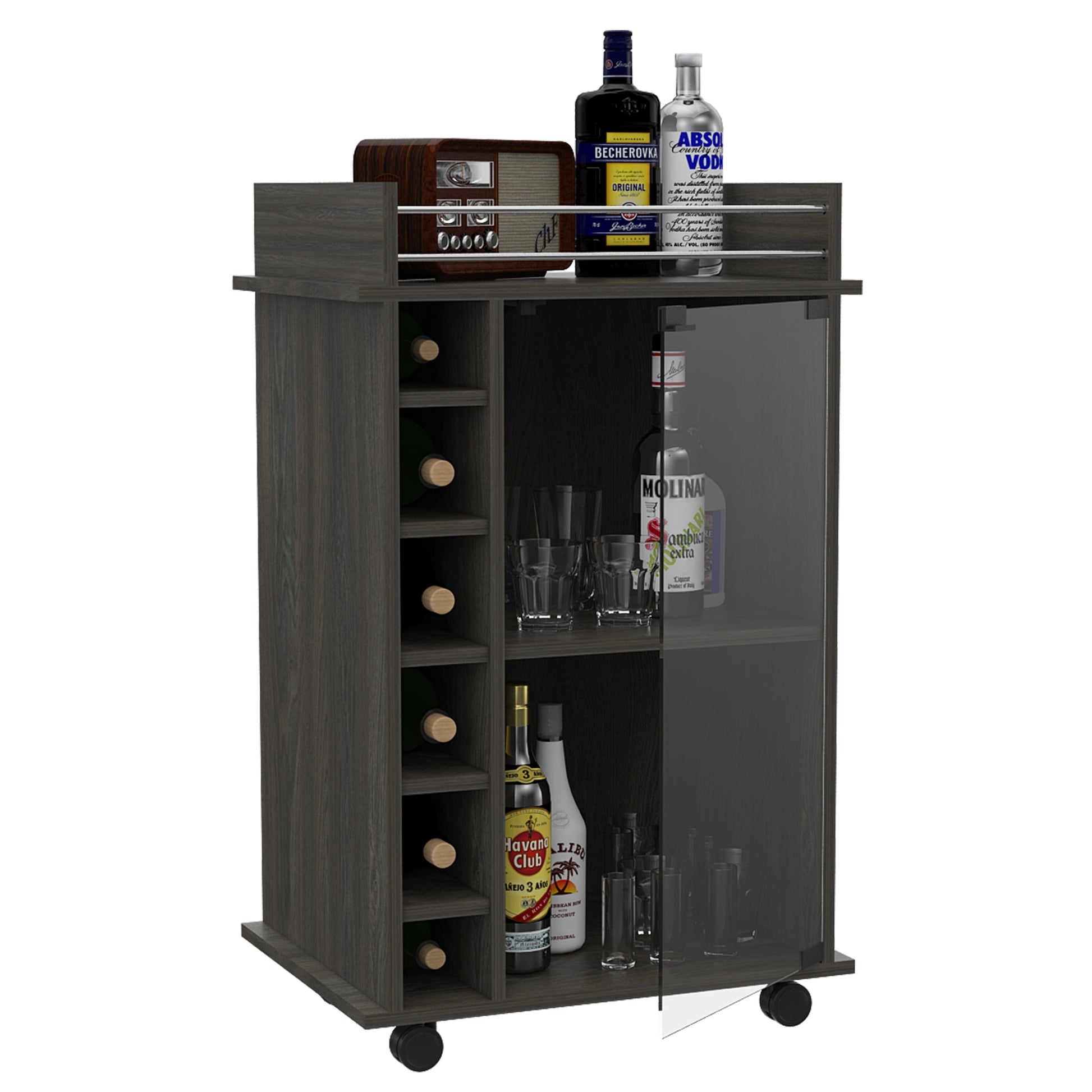 Small Gray Kitchen Island with Glass Cabinet