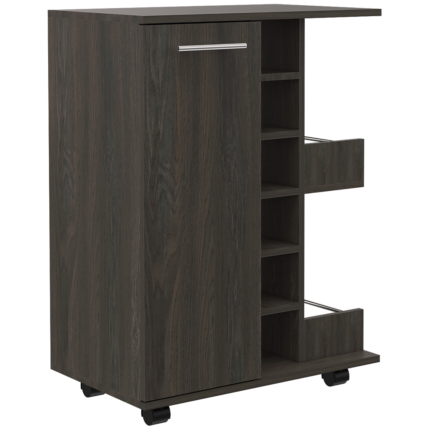 Ebony Pine Kitchen Island Cart - Storage Bar