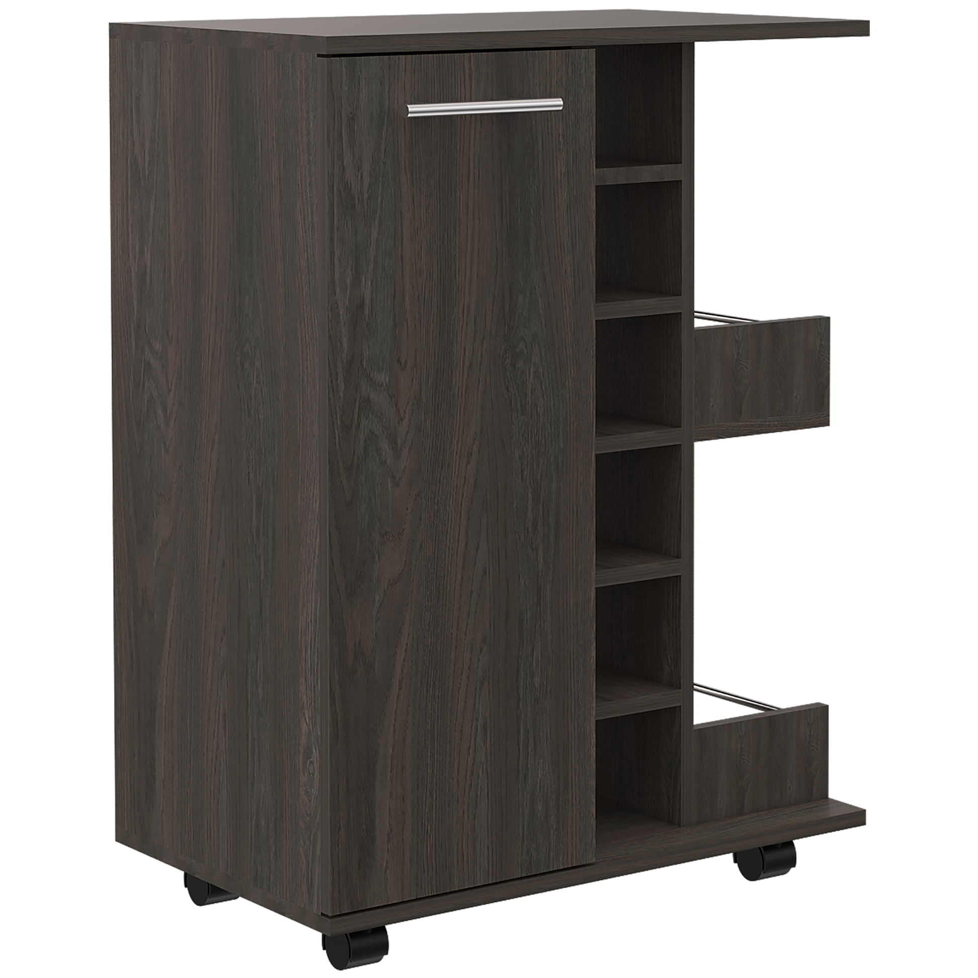 Ebony Pine Kitchen Island Cart - Storage Bar