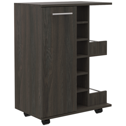 Ebony Pine Kitchen Island Cart - Storage Bar