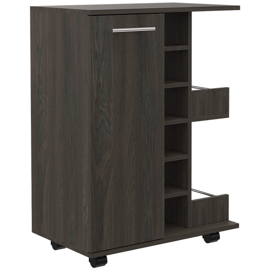 Ebony Pine Kitchen Island Cart - Storage Bar