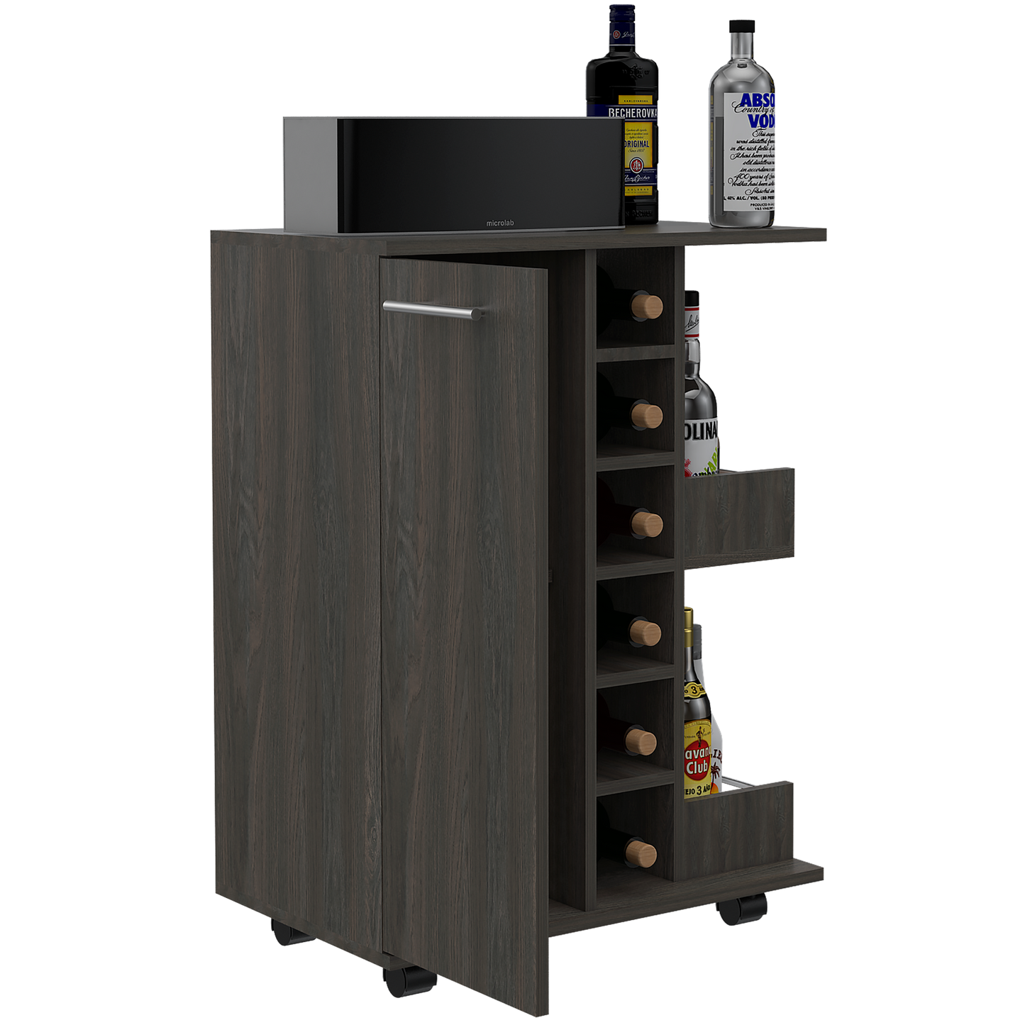 Ebony Pine Kitchen Island Cart - Storage Bar