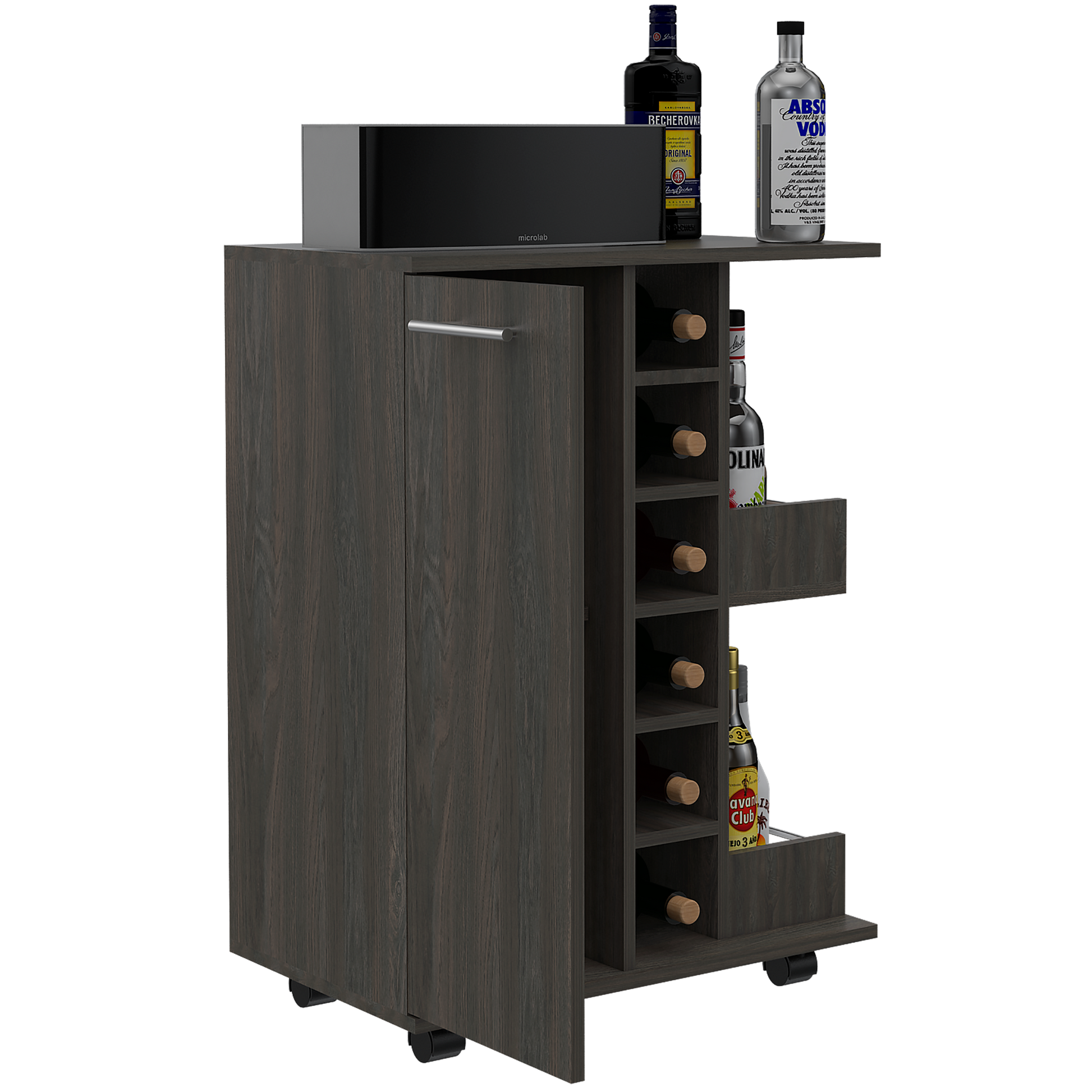 Ebony Pine Kitchen Island Cart - Storage Bar