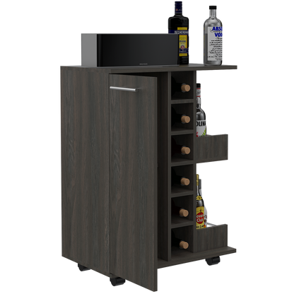 Ebony Pine Kitchen Island Cart - Storage Bar