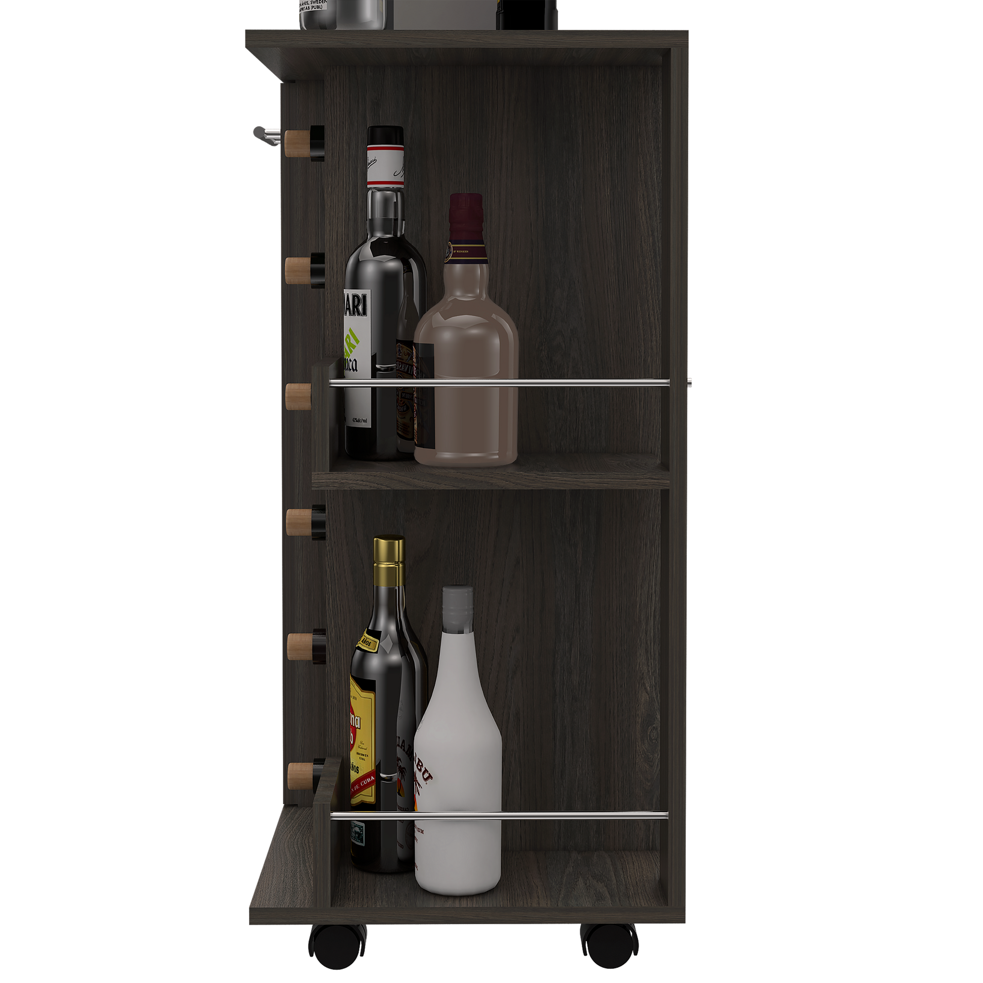 Ebony Pine Kitchen Island Cart - Storage Bar