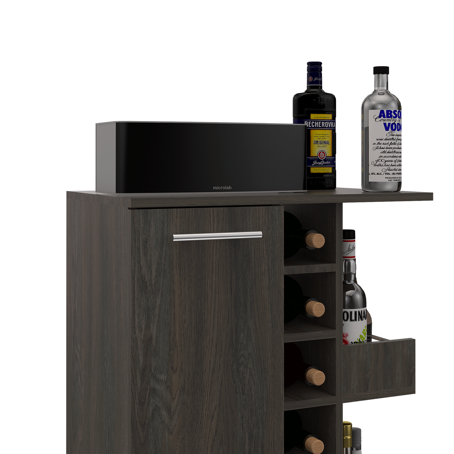 Ebony Pine Kitchen Island Cart - Storage Bar