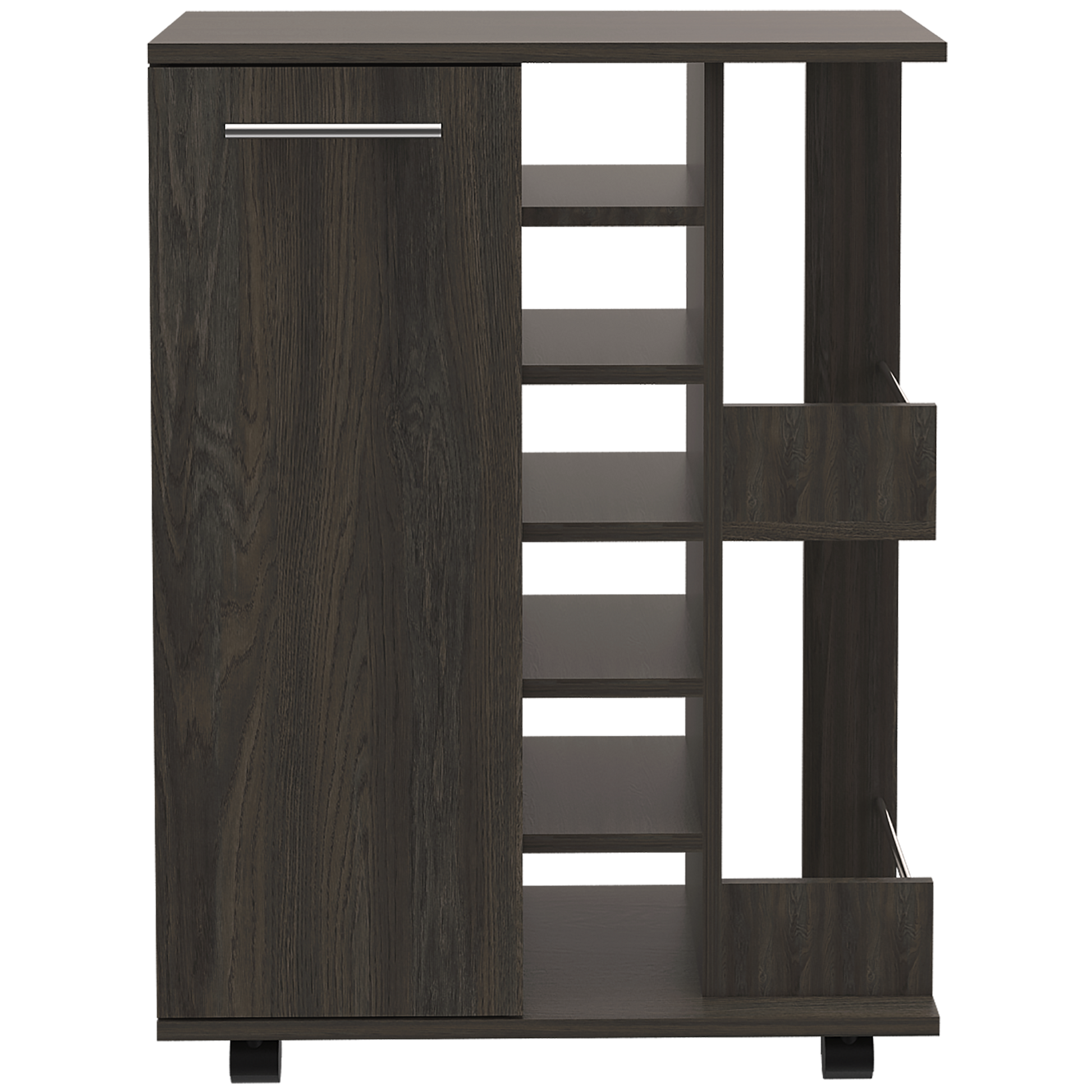 Ebony Pine Kitchen Island Cart - Storage Bar