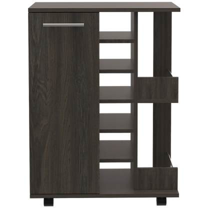 Ebony Pine Kitchen Island Cart - Storage Bar