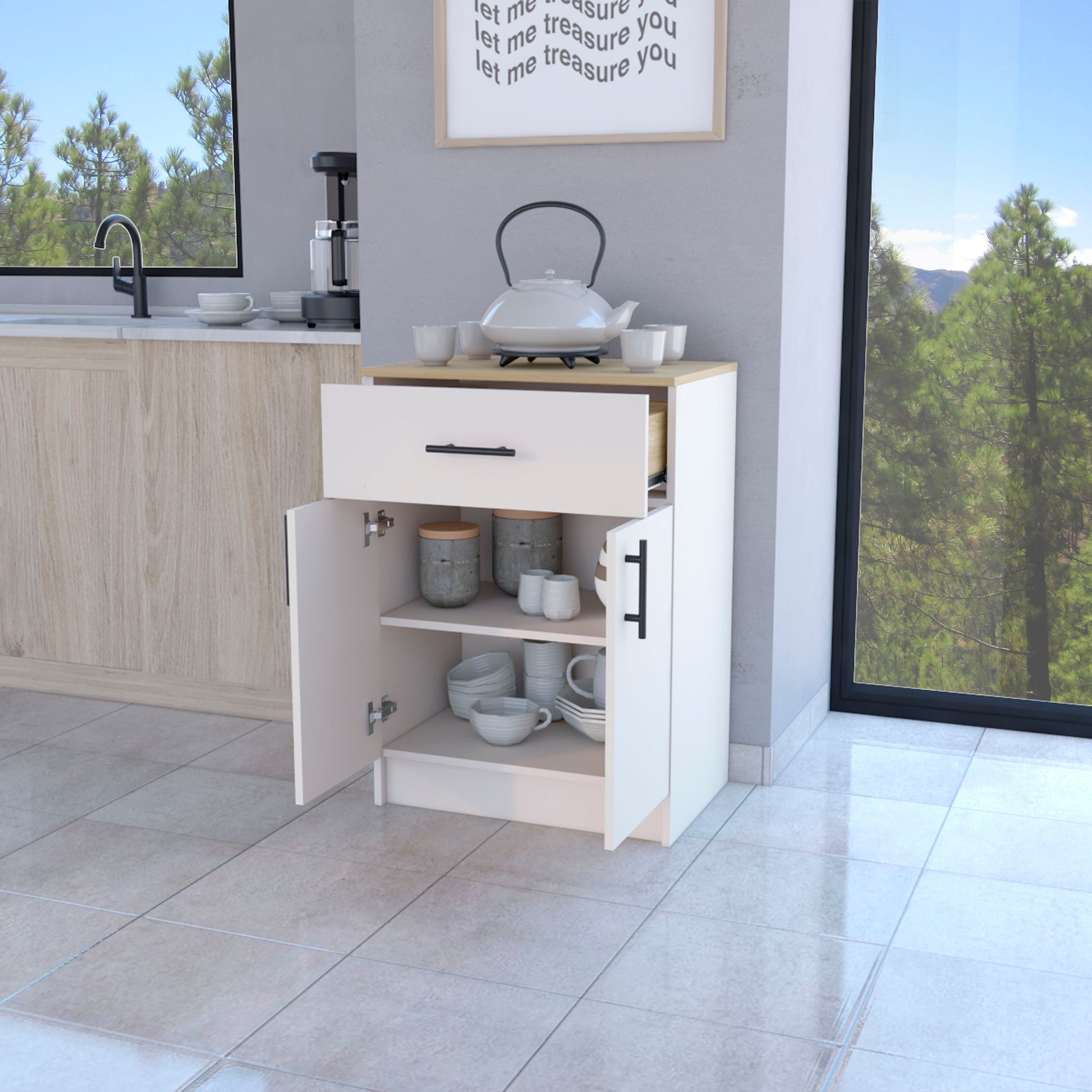 Melamine Kitchen Server with Shelves - 23.6" Wide for Dining Room