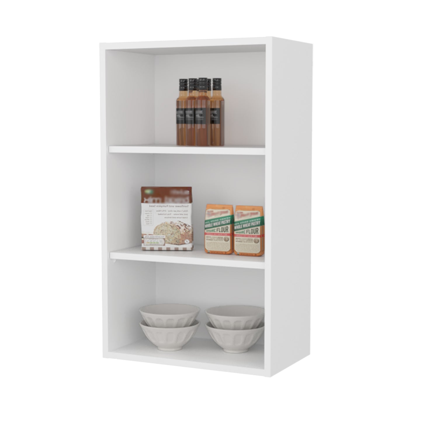 Modern White Wall Cabinet for Kitchen Storage with Open Shelves