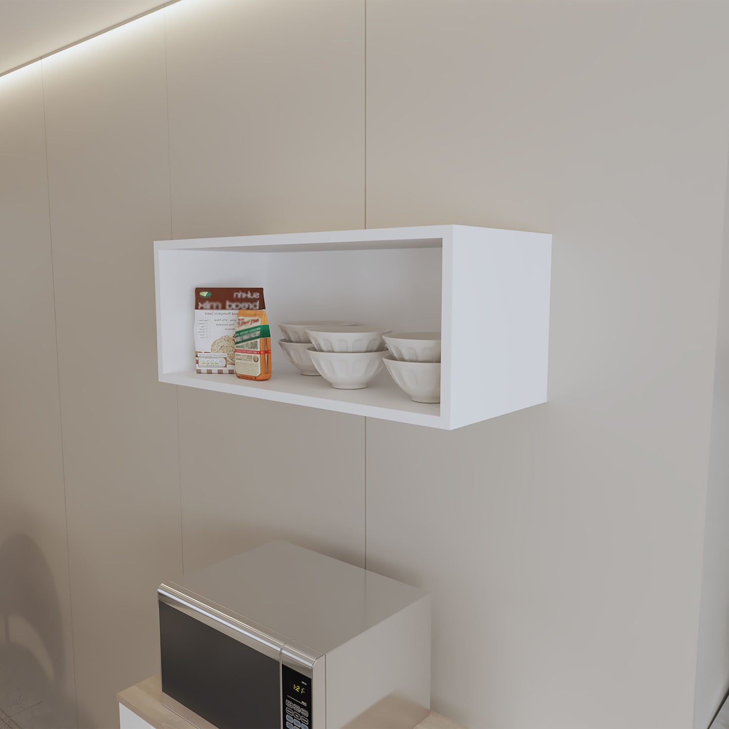 Hard Rock Wall Cabinet in Melamine with Open Storage