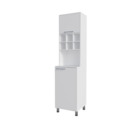 White Kitchen Pantry with Open Shelves & Pneumatic Door