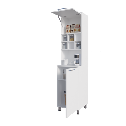 White Kitchen Pantry with Open Shelves & Pneumatic Door