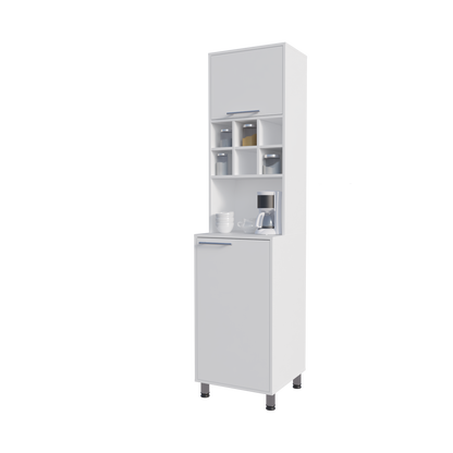 White Kitchen Pantry with Open Shelves & Pneumatic Door