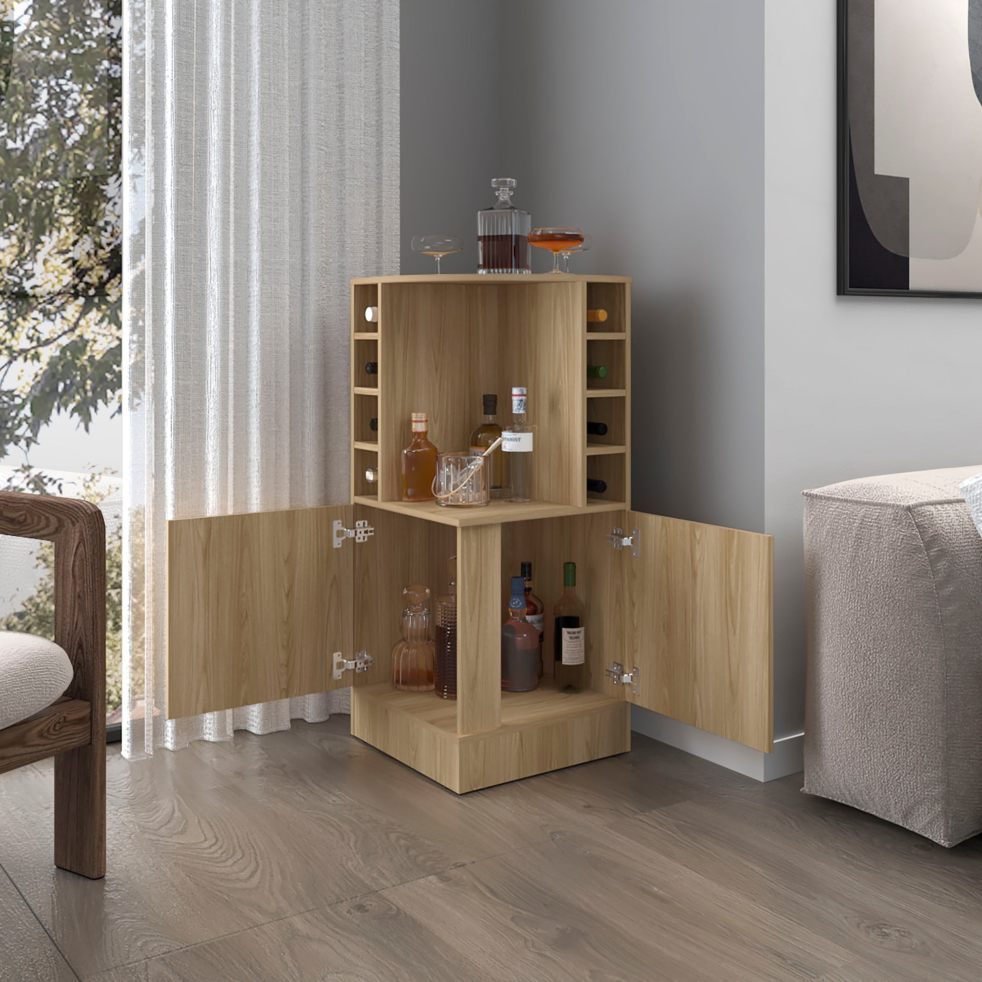 Rectangular Kitchen Island - Natural Wood Bar Cabinet