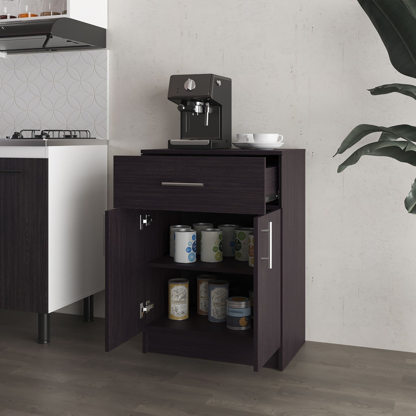 Wenge Kitchen Server with Storage Shelves for Dining Room