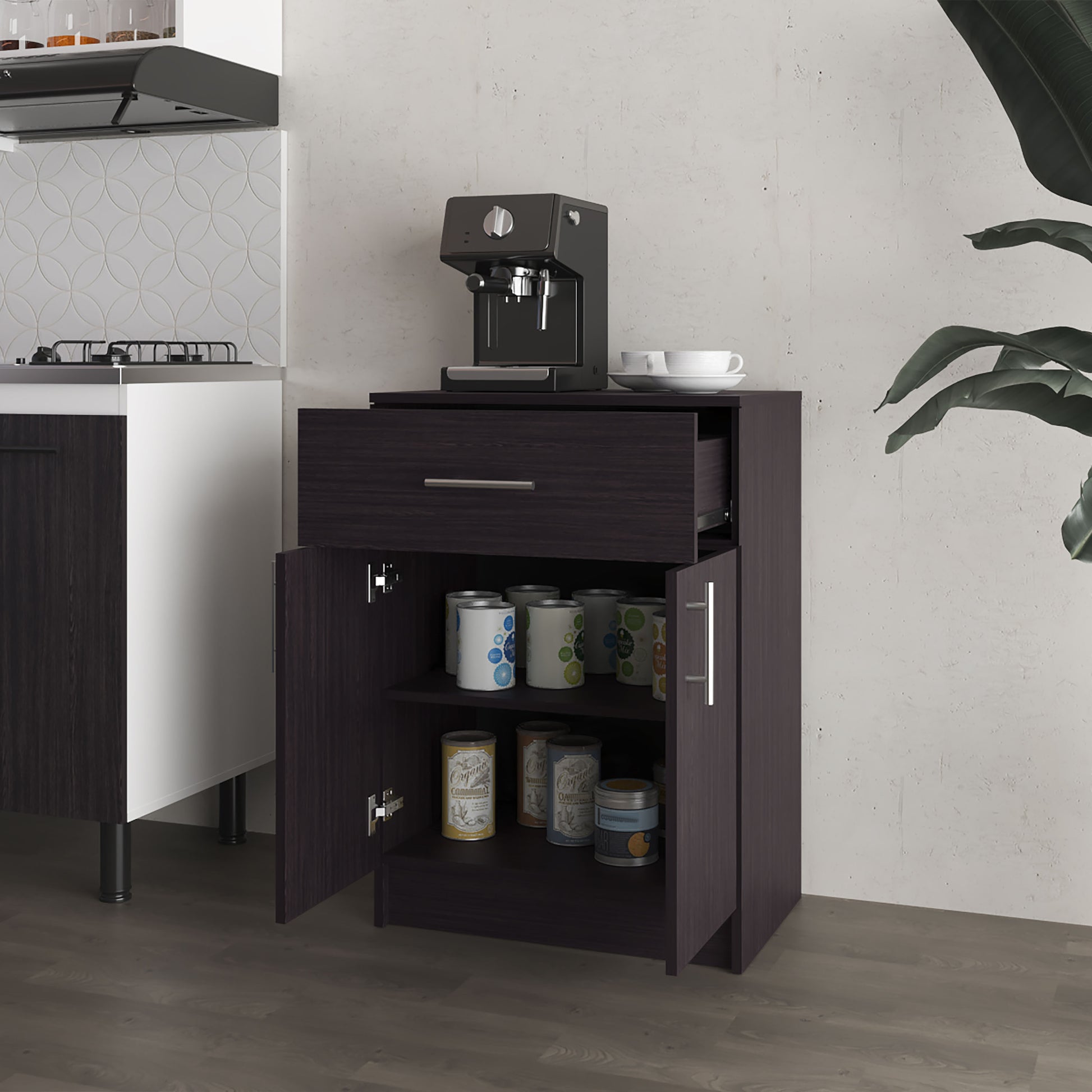 Wenge Kitchen Server with Storage Shelves for Dining Room