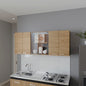 Lydia Wall Cabinet kitchen in Melamine wit 4 Doors  and Glass Storage, Natural Oak