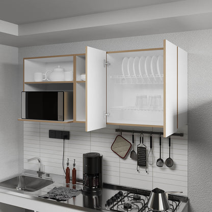 White + Light Oak Kitchen Server with Microwave Space