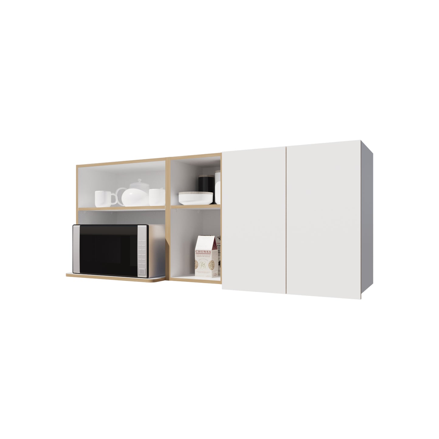 White + Light Oak Kitchen Server with Microwave Space