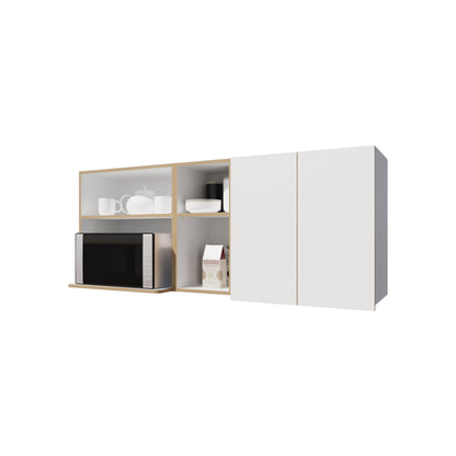 White + Light Oak Kitchen Server with Microwave Space