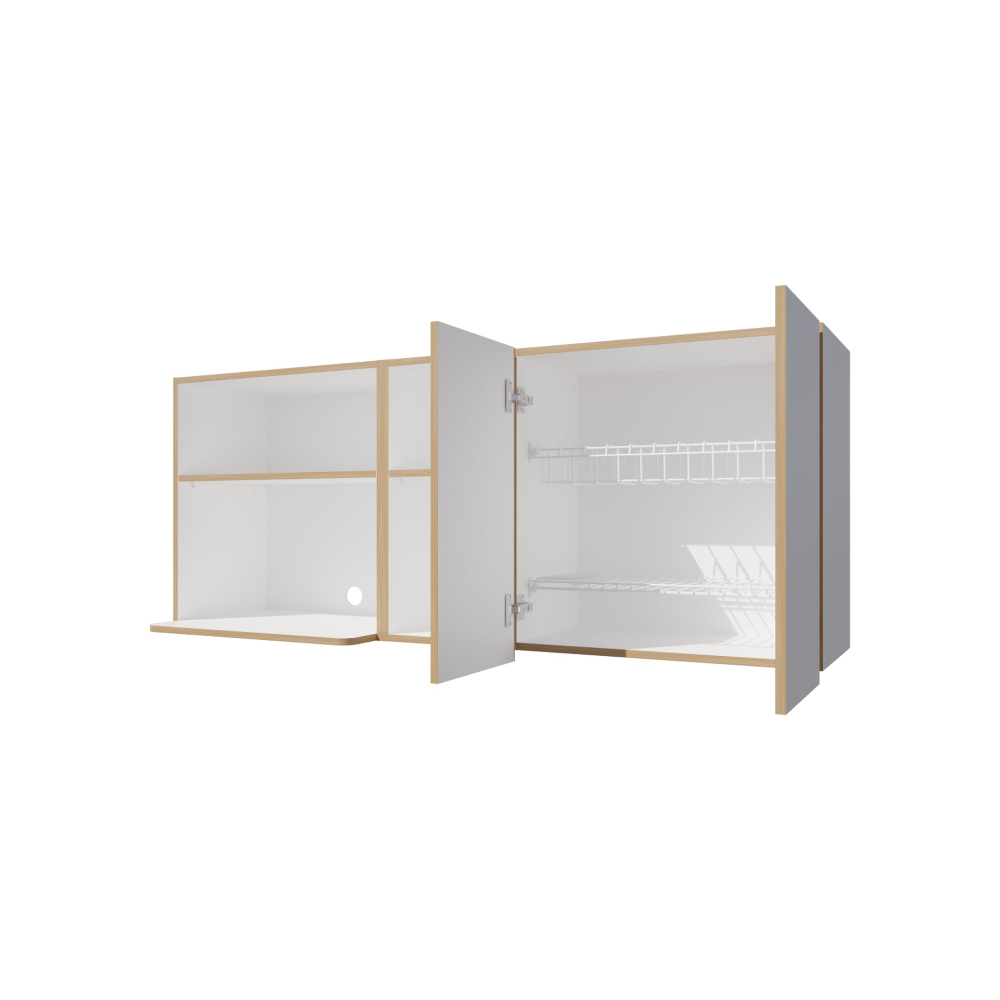 White + Light Oak Kitchen Server with Microwave Space
