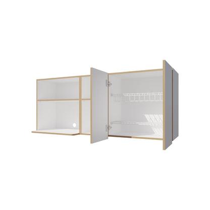 White + Light Oak Kitchen Server with Microwave Space